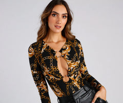 Luxe Links Plunge Neck Bodysuit