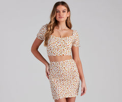 Ditsy Blooms Lace-Up Crop Top