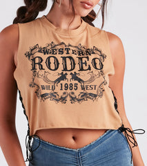 Hit The Rodeo Lace-Up Graphic Tank Top