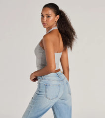 Adorably Trendy Lace Trim Knit Halter Top
