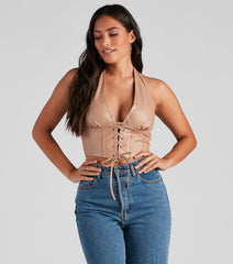 Made To Be Seen PU Halter Crop Top