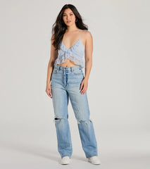 Flirty Flounce V-Neck Ruffled Crop Top