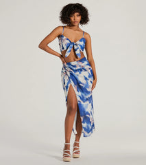 Chic Muse Watercolor Tie-Front Crop Top