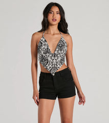 Sun-Soaked Halter Open Back Paisley Crop Top