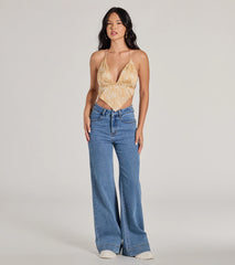 Summer Allure Abstract Print Satin Crop Top