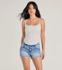 Sunshine Bliss Sleeveless Eyelet Corset Top