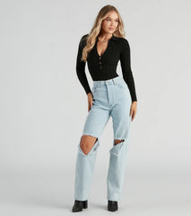 Preppy Affair Henley Long Sleeve Bodysuit