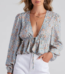 May Flowers Crepe Tie-Front Top