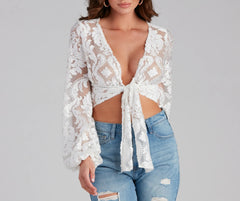 Vintage Glam Burnout Tie Front Top