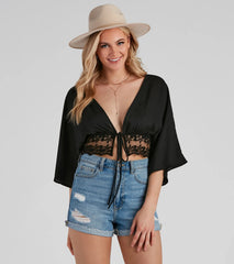 Country Road Lace Tie-Front Top