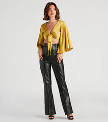 Sweet Secret Satin Kimono Sleeve Top