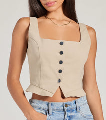 Effortless Style Lace-Up Crop Button Vest