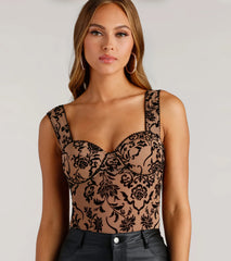 Floral Stunner Flocked Bustier Bodysuit