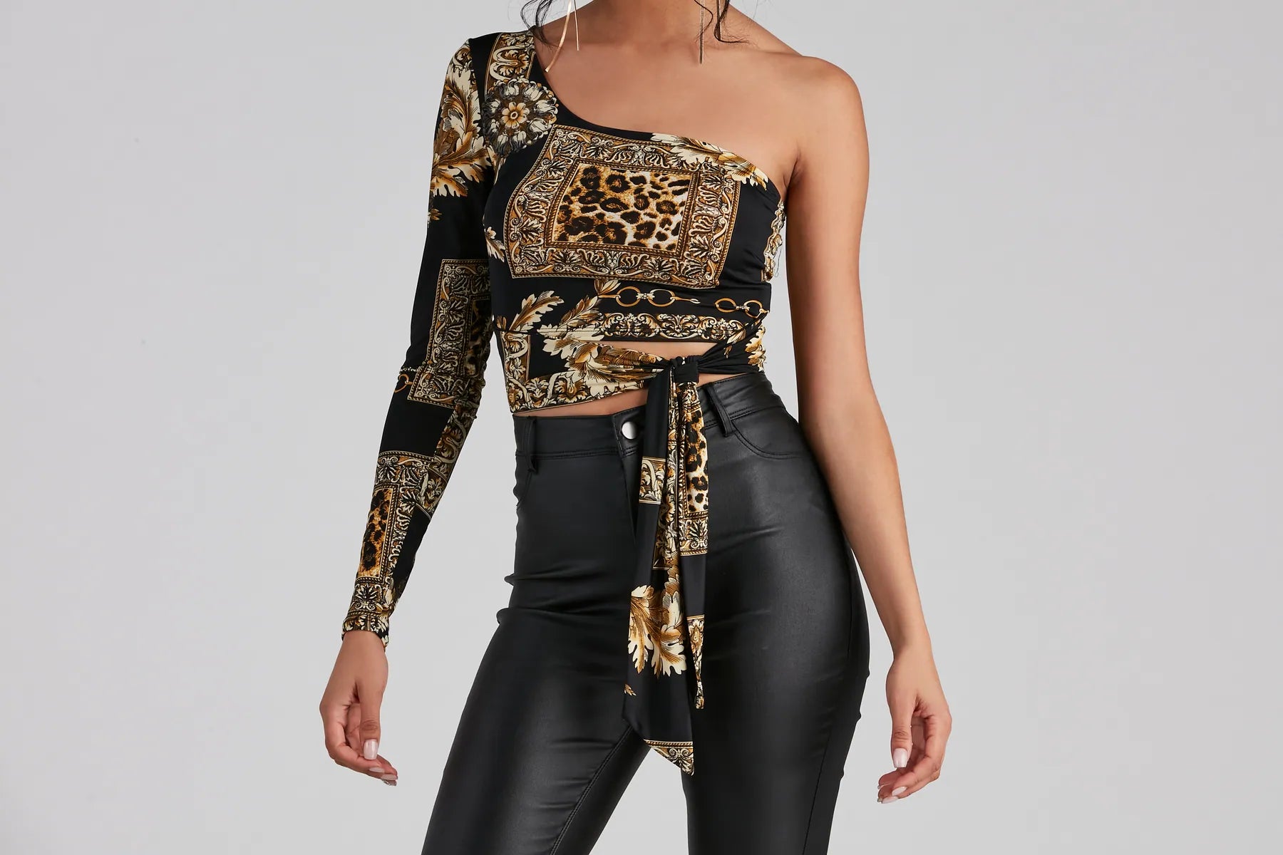 Latest Obsession Tie Waist Printed Top