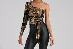 Latest Obsession Tie Waist Printed Top