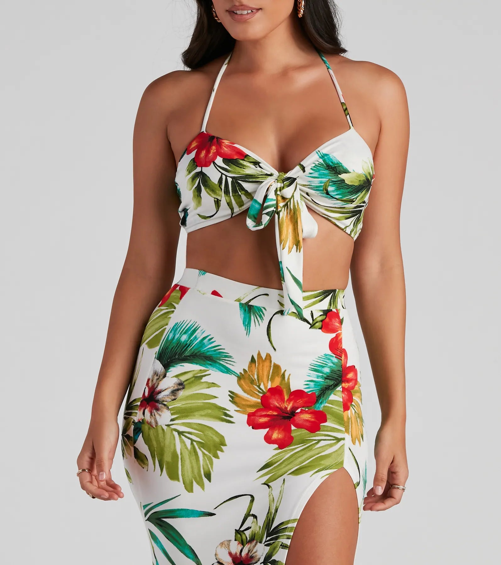 Tropical Glam Tie Front Top