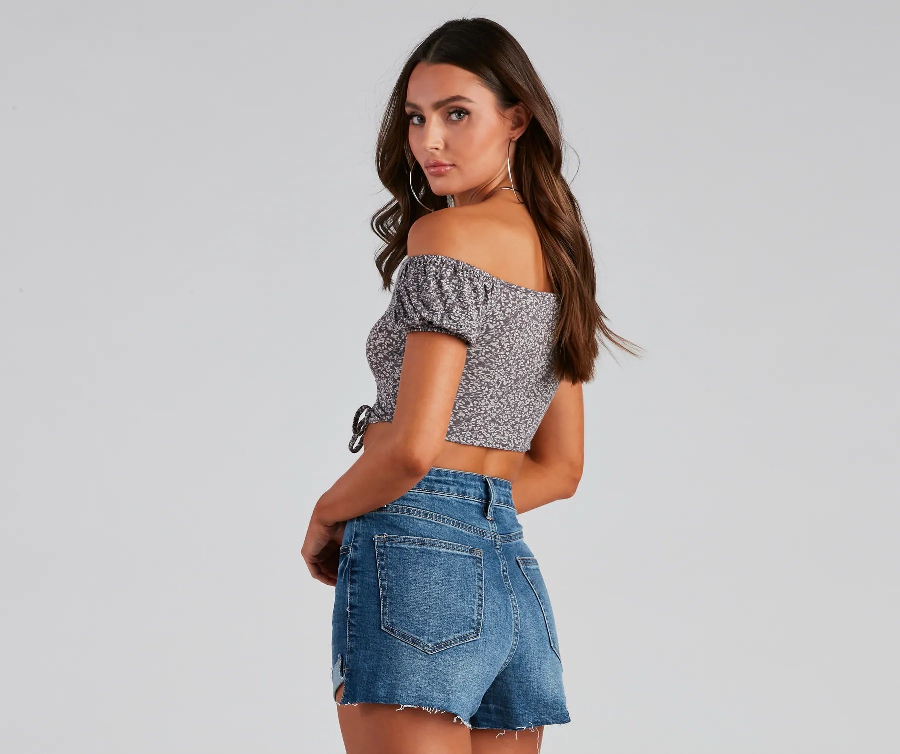Ditsy Floral Off-Shoulder Crop Top