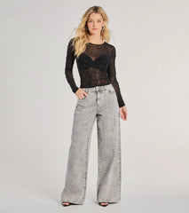 Sheer Glitz Long Sleeve Beaded Rhinestone Crop Top