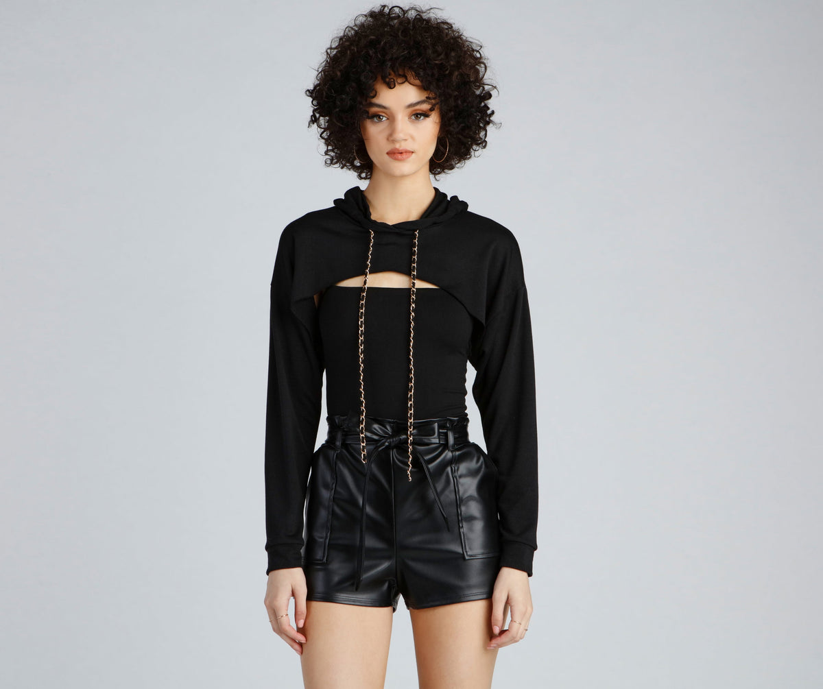 Hawt Crop Chain Detail Hoodie Top