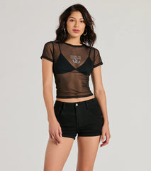 Cool It Cowboy Sheer Mesh Graphic Top