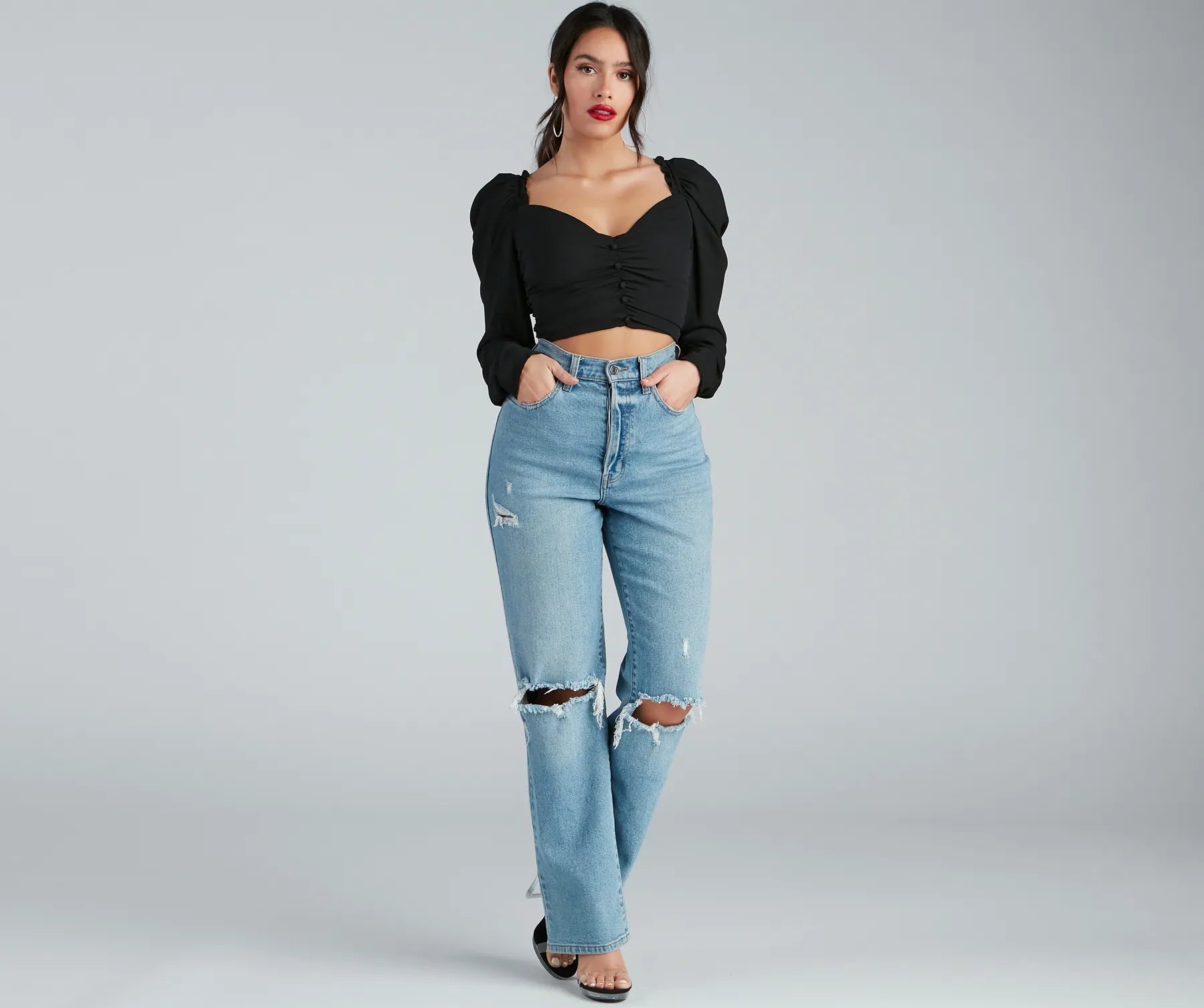 Chance For Romance Chiffon Puff Sleeve Top