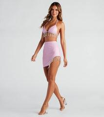 Sexy Shimmer Rhinestone Faux Leather Halter Bra