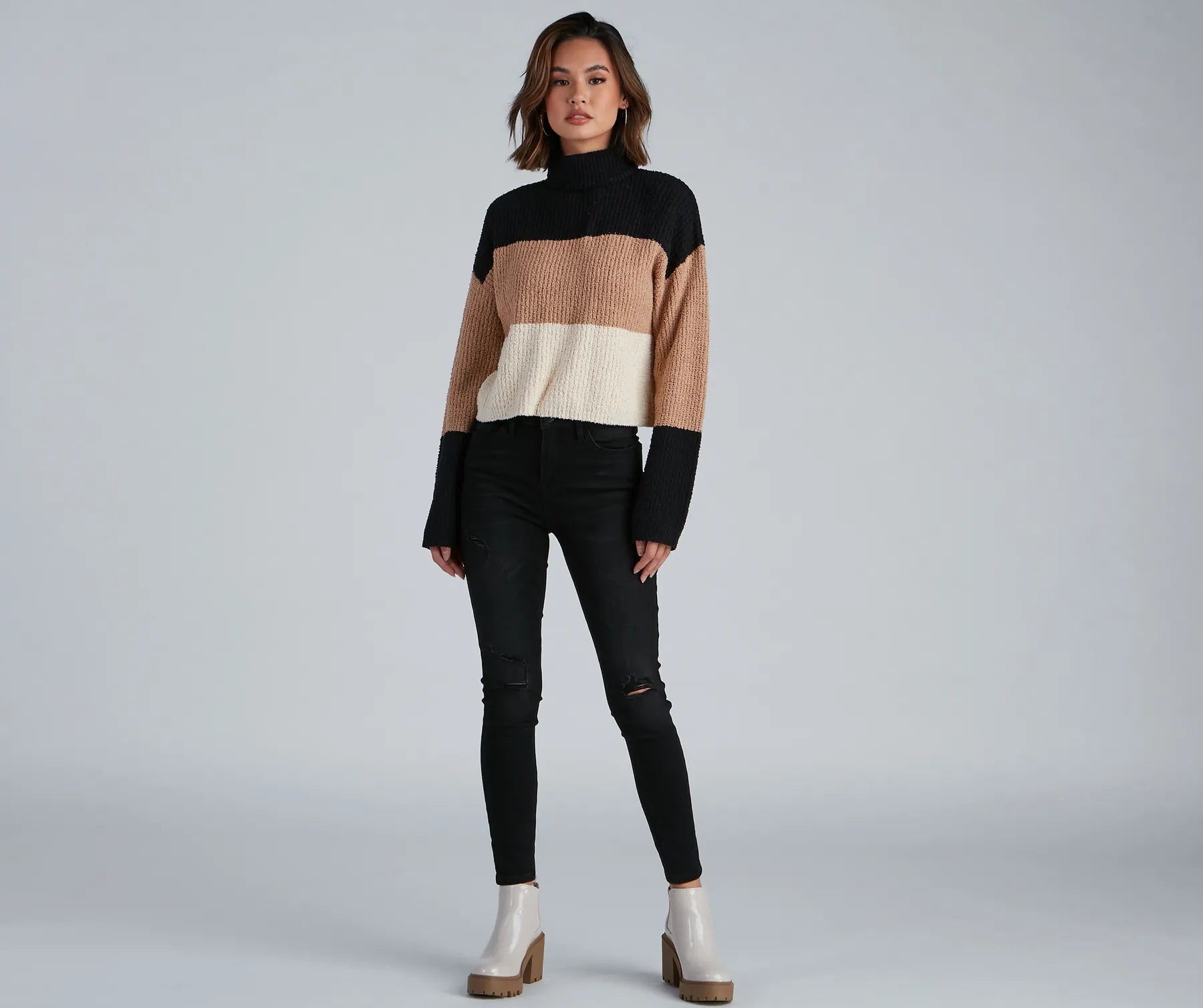 Cozy Color Block Waffle Knit Sweater