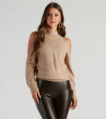 Chic In Cable Knit Cold Shoulder Sweater