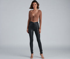 Essential Ribbed Tie Front Top