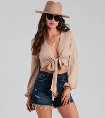 Uptown Babe Crinkle Tie-Front Top