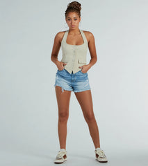Best In Style Halter Button Up Vest